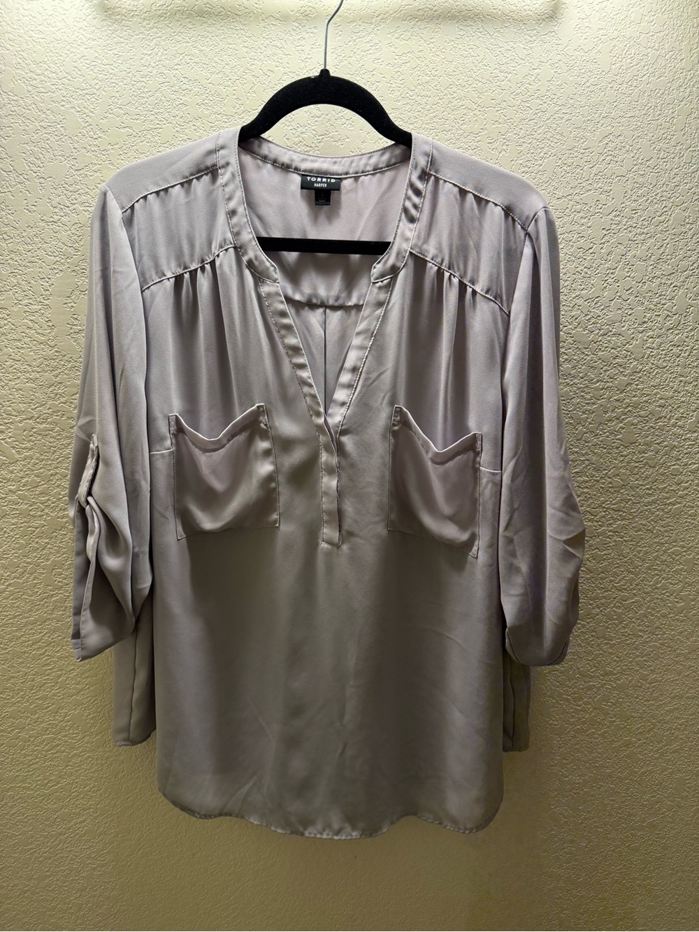 torrid Light purple-Gray polyester V-Neck Pocket Blouse